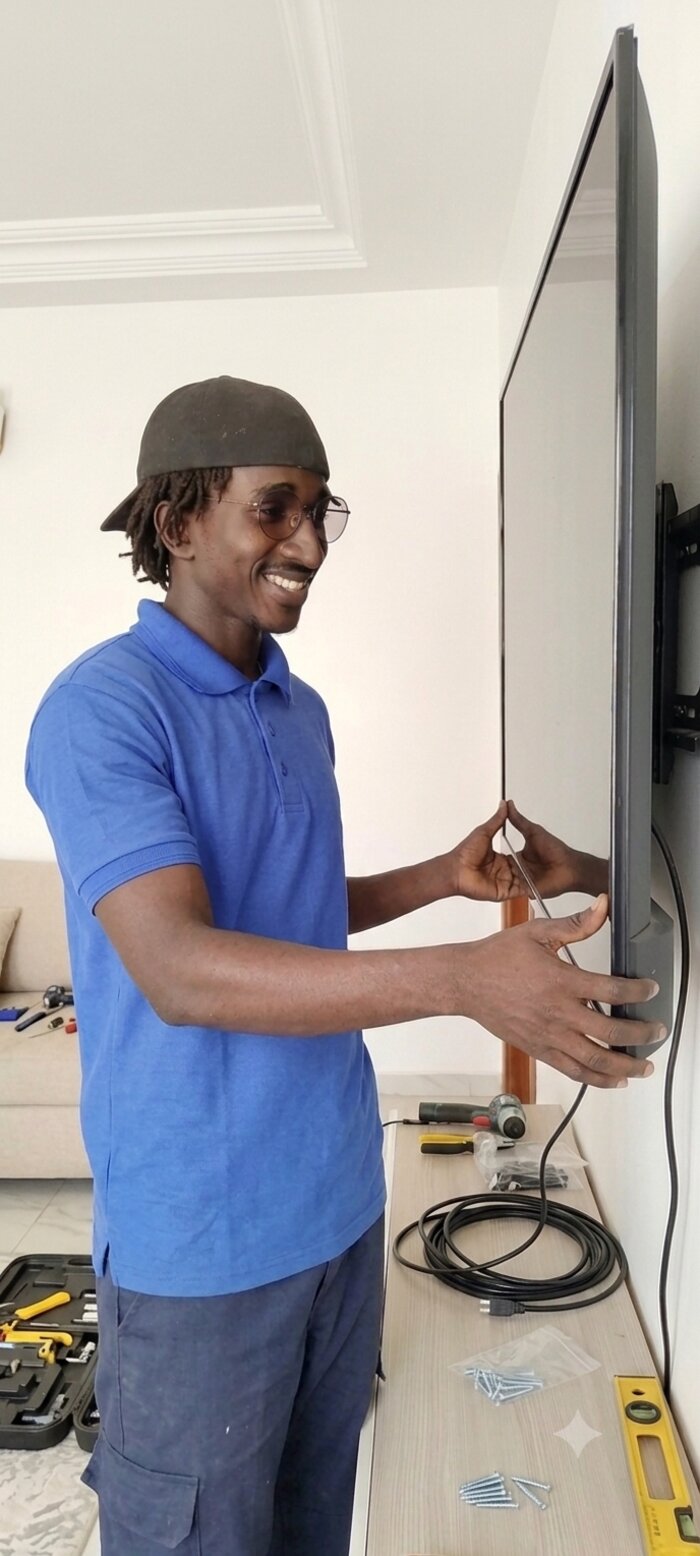 Montage et fixation murale d'une télévision